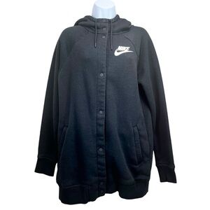 Nike Women's Medium Black Hooded Sweatshirt Jacket NSW Rally Snap Closure‎